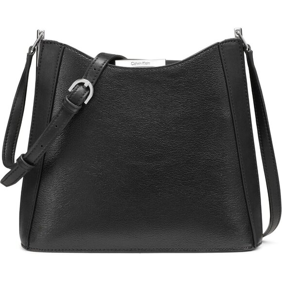 Handbags - Womens Crossbody Bag Vegan Leather Small Black Silver Secure Interior Pockets